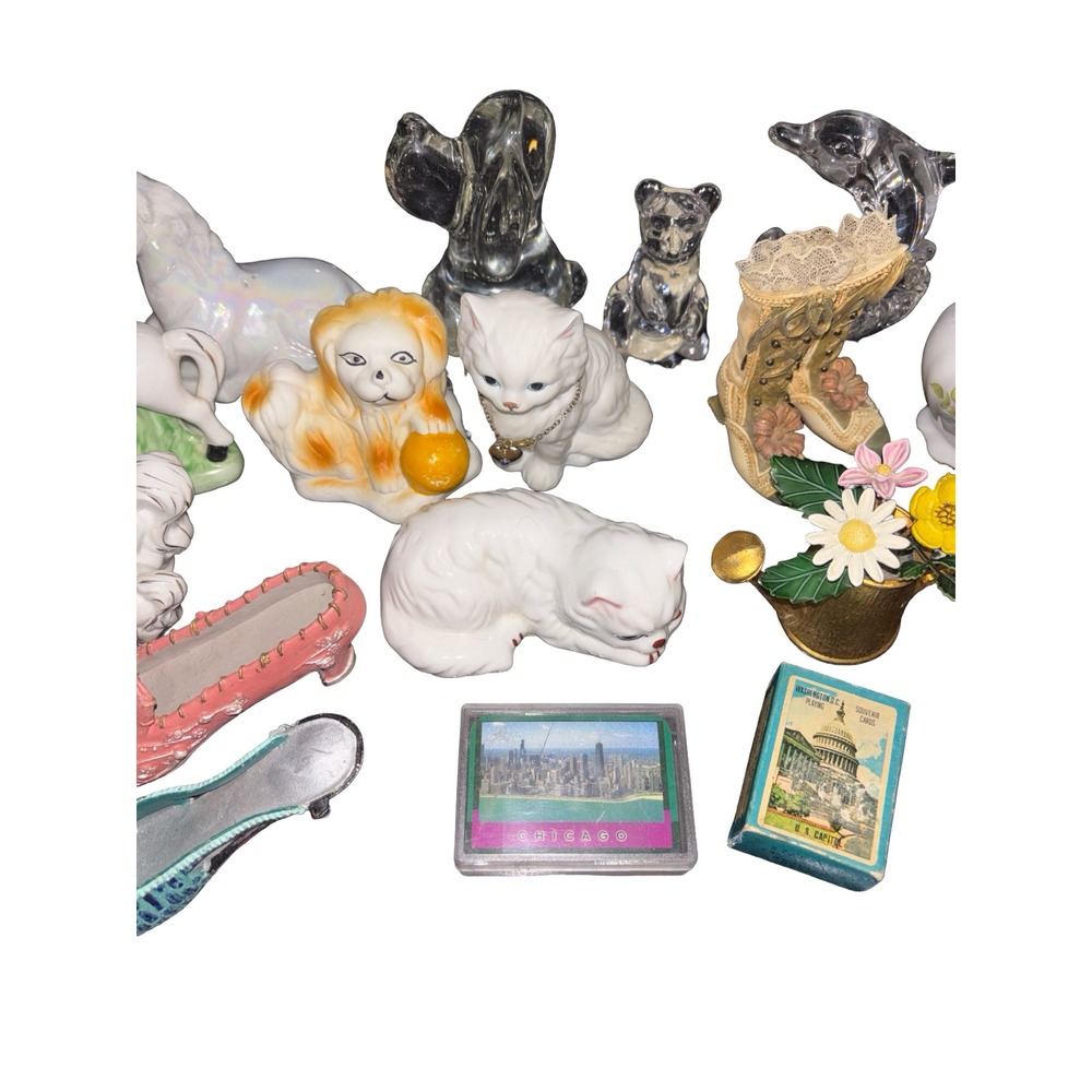 Vintage Modern Trinket Lot Ceramic Animals Glass Figurines Souvenir Cards 25pc - Picture 6 of 7